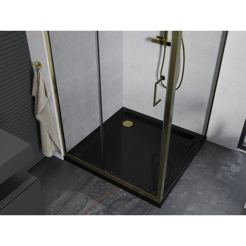 Mexen Apia sliding shower cabin 100 x 100 cm, transparent, gold + Flat tray, black - 840-100-100-50-00-4070G