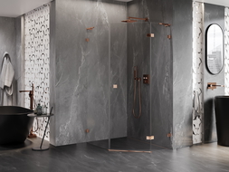 Mexen Lunar L Piecstūra dušas kabīne, atverama pa labi 90 x 100 cm, caurspīdīga, rozā zelts - 831L-090P-100L-60-00-P