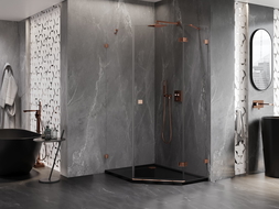 Mexen Lunar cabina de ducha pentagonal abatible derecha 80 x 90 cm, transparente, oro rosa - 831-080P-090L-60-00-P