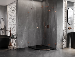 Mexen Lunar cabine de douche pentagonale pivotante droite 80 x 100 cm, transparent, or rose - 831-080P-100L-60-00-P