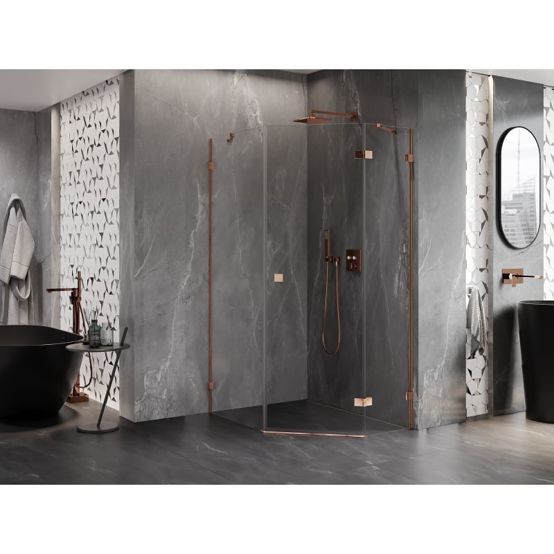 Mexen Lunar pentagonal shower enclosure, right swing 80 x 100 cm, transparent, rose gold - 831-080P-100L-60-00-P