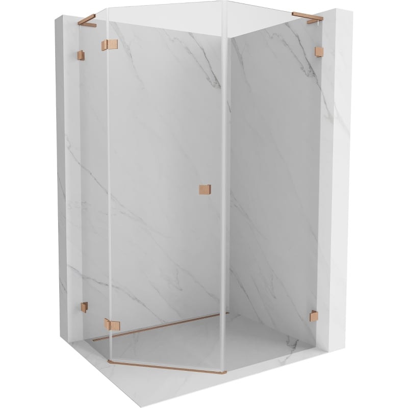 Mexen Lunar L petokutna tuš kabina s otvorenim lijevim vratima 80 x 90 cm, prozirna, brušeni bakar - 831L-080L-090P-65-00-L