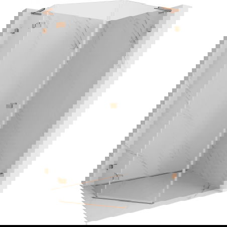 Mexen Lunar L Fünfeck-Duschkabine links öffnend 80 x 90 cm, transparent, gebürstetes Kupfer - 831L-080L-090P-65-00-L