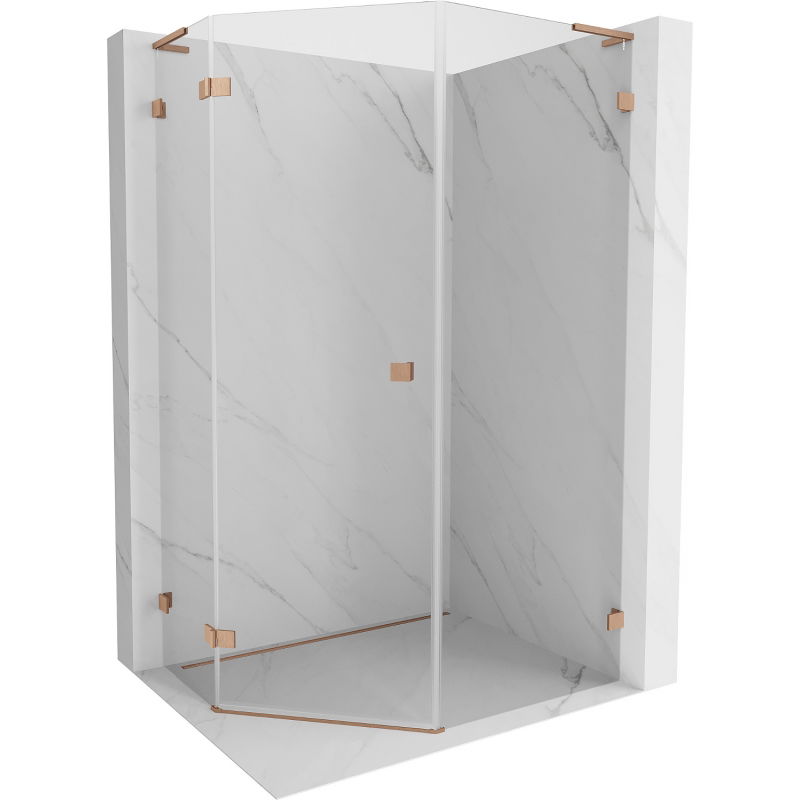 Mexen Lunar L fünfeckige Duschkabine mit linker Tür 80 x 100 cm, transparent, gebürstetes Kupfer - 831L-080L-100P-65-00-L