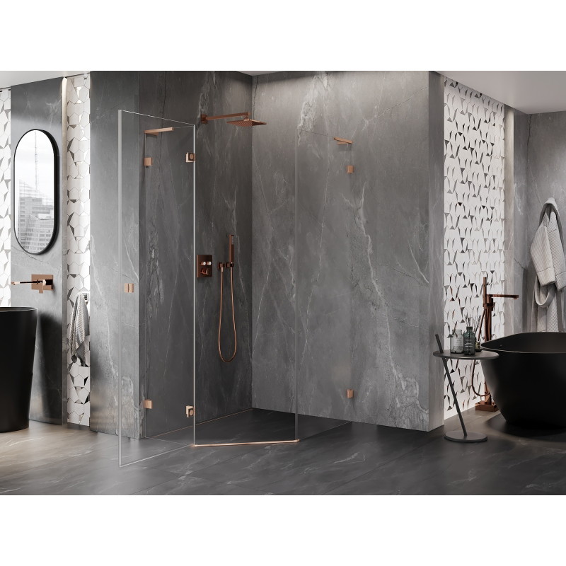 Mexen Lunar L kabina za tuširanje peterokutna zakretna lijeva 80 x 100 cm, prozirna, brušeni bakar - 831L-080L-100P-65-00-L