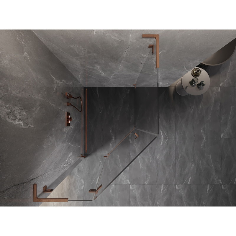 Mexen Lunar L kabina za tuširanje peterokutna zakretna lijeva 80 x 100 cm, prozirna, brušeni bakar - 831L-080L-100P-65-00-L