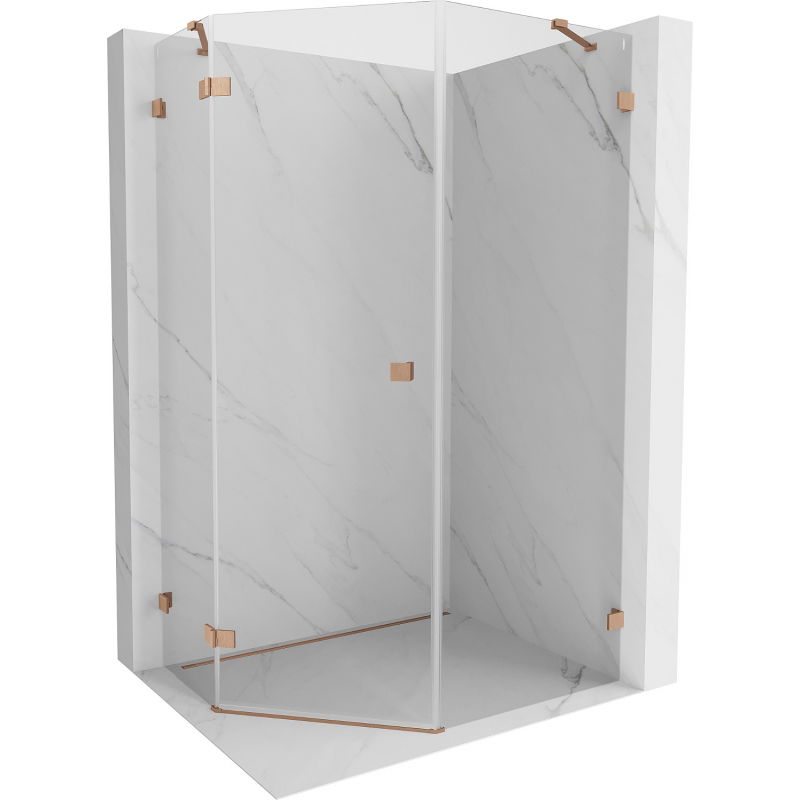 Mexen Lunar fünfeckige Duschkabine mit links öffnender Tür 80 x 90 cm, transparent, gebürstetes Kupfer - 831-080L-090P-65-00-L
