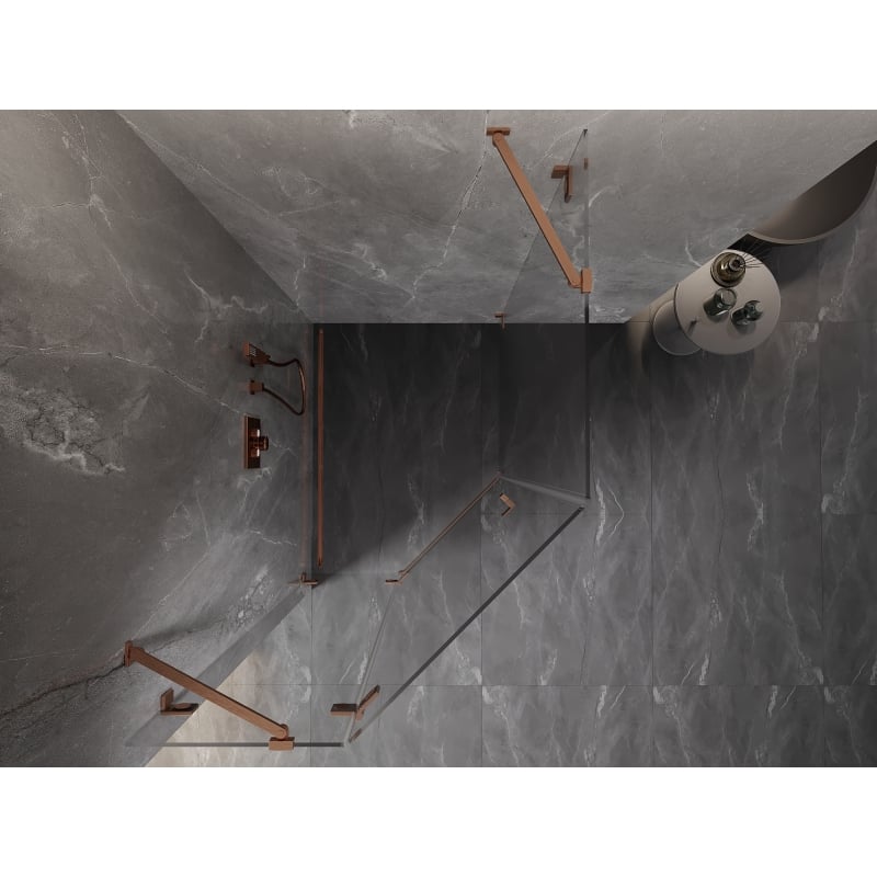 Mexen Lunar pentagonal shower enclosure, left hinged, 80 x 90 cm, transparent, brushed copper - 831-080L-090P-65-00-L