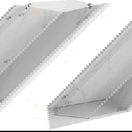 Mexen Lunar vijfhoekige douchecabine scharnierend links 80 x 100 cm, transparant, geborsteld koper - 831-080L-100P-65-00-L