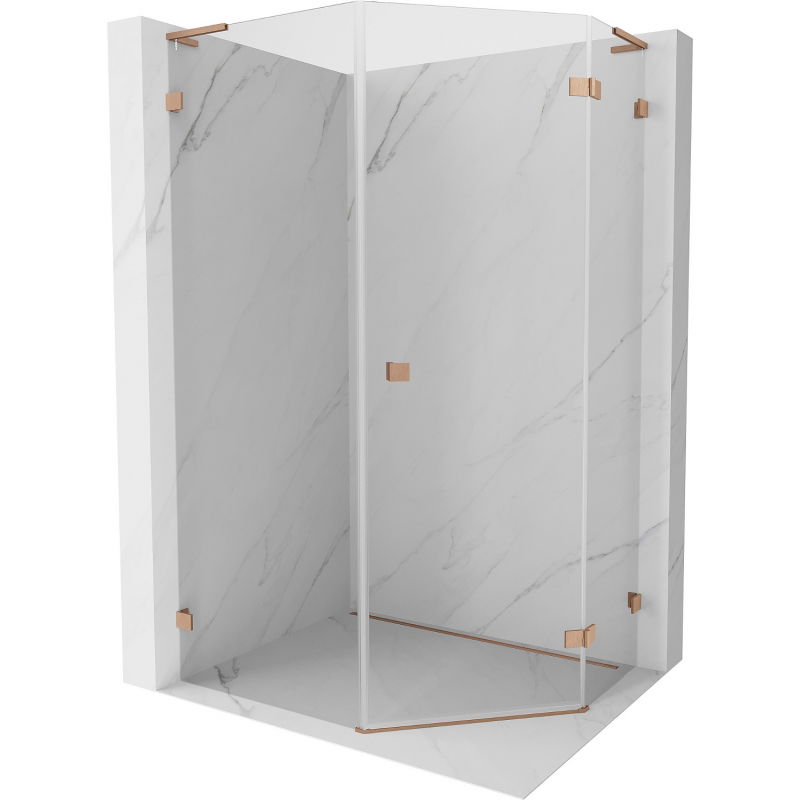 Mexen Lunar L fünfeckige Duschkabine mit rechter Schwenktür 80 x 90 cm, transparent, gebürstetes Kupfer - 831L-080P-090L-65-00-P