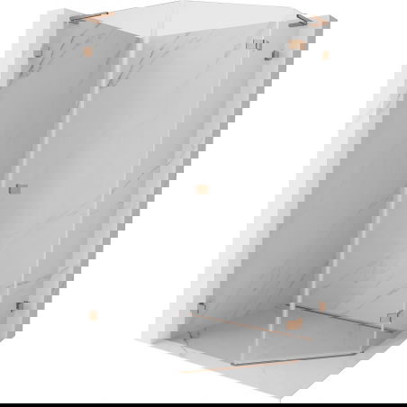 Mexen Lunar L Fünfeck-Duschkabine, schwenkbar, rechts, 80 x 90 cm, transparent, gebürstetes Kupfer - 831L-080P-090L-65-00-P
