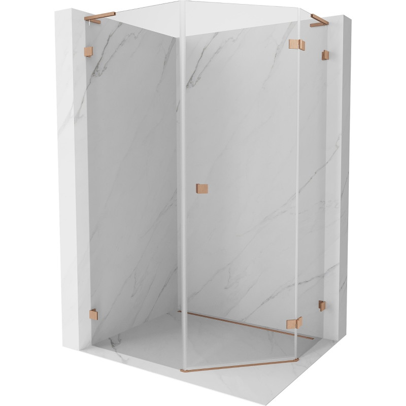 Mexen Lunar L petokutna tuš kabina s desnim otvaranjem, 80 x 100 cm, prozirna, brušeni bakar - 831L-080P-100L-65-00-P
