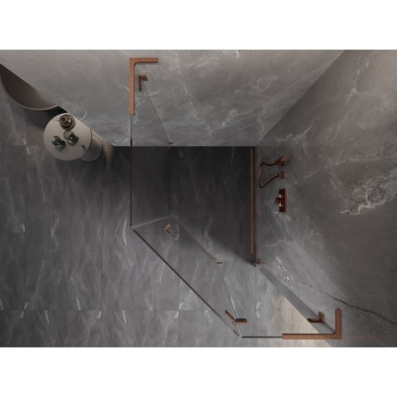 Mexen Lunar L cabine de douche pentagonale pivotante droite 90 x 100 cm, transparent, cuivre brossé - 831L-090P-100L-65-00-P