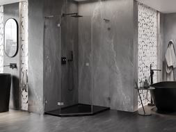 Mexen Lunar L cabina doccia pentagonale battente sinistra 80x90 cm, trasparente, grigio canna di fucile spazzolato