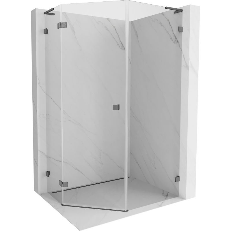 Mexen Lunar L fünfeckige Duschkabine links 80x100 cm, transparent, gebürstetes Gun Gray - 831L-080L-100P-66-00-L