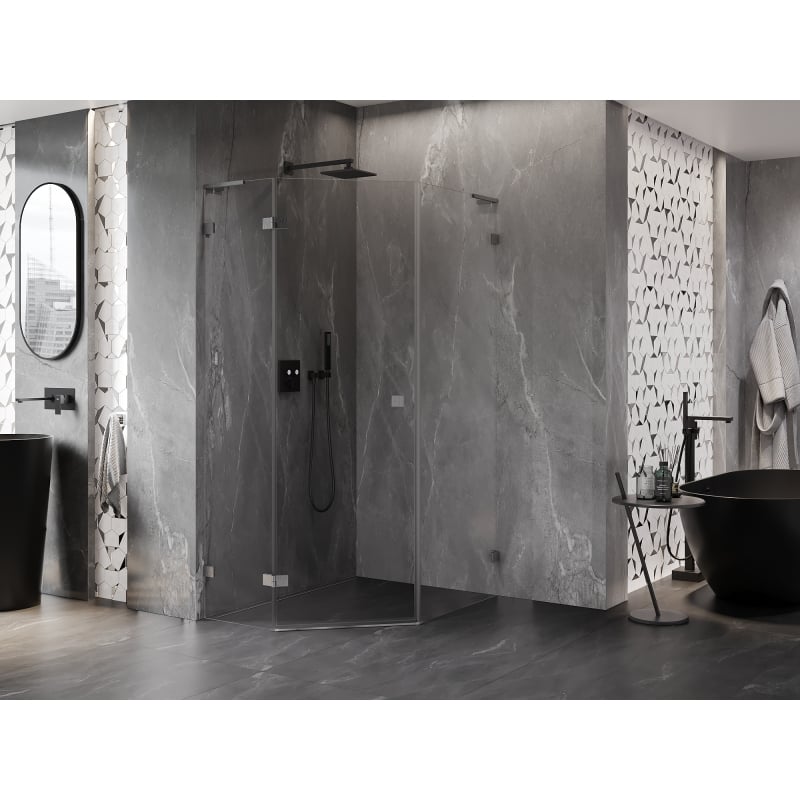 Mexen Lunar L petokutna tuš kabina s lijevim krilnim vratima 80x100 cm, prozirna, brušena siva - 831L-080L-100P-66-00-L
