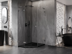Mexen Lunar L viiepoolne vasakpoolne dušinurk 90x100 cm, läbipaistev, harjatud gun gray - 831L-090L-100P-66-00-L