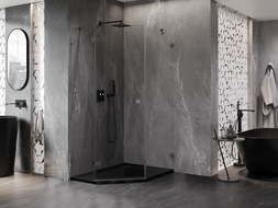 Mexen Lunar cabine de douche pentagonale pivotante gauche 80 x 90 cm, transparent, gris canon brossé - 831-080L-090P-66-00-L