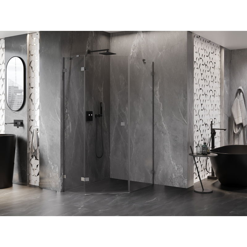 Mexen Lunar cabina doccia pentagonale a battente sinistra 80 x 100 cm, trasparente, grigio pistola spazzolato