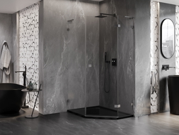 Mexen Lunar L viiekandiline parempoolne dušinurk 80x90 cm, läbipaistev, pühitud gun gray - 831L-080P-090L-66-00-P