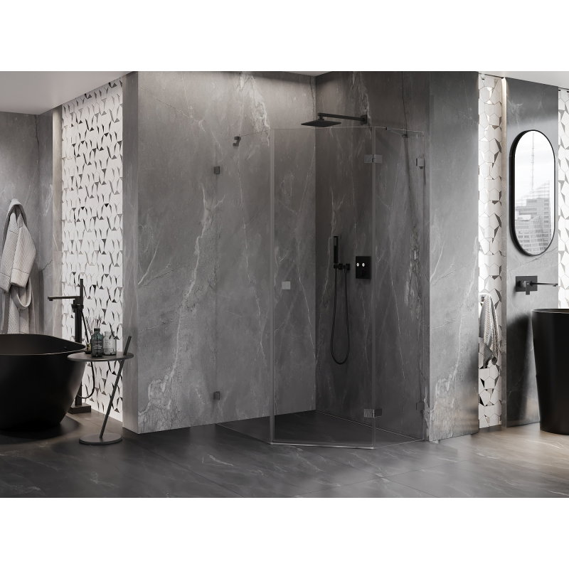 Mexen Lunar pravilna petkotna pršna kabina 80 x 100 cm, prozorna, brušen gun siva - 831-080P-100L-66-00-P