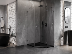 Mexen Lunar femkantig duschkabin med svängdörr höger 90 x 100 cm, transparent, borstad gun gray - 831-090P-100L-66-00-P