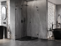 Mexen Lunar L cabina de ducha pentagonal abatible izquierda 80 x 90 cm, transparente, negra - 831L-080L-090P-70-00-L