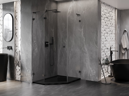 Mexen Lunar L cabine de douche pentagonale pivotante gauche 80 x 90 cm, transparent, noir - 831L-080L-090P-70-00-L