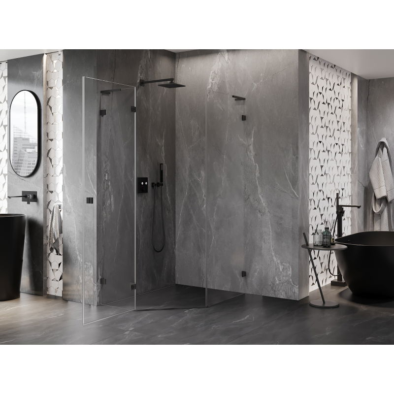 Mexen Lunar L vijfhoekige douchecabine scharnierend links 80 x 100 cm, transparant, zwart - 831L-080L-100P-70-00-L