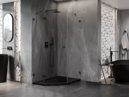 Mexen Lunar cabine de douche pentagonale pivotante gauche 80 x 100 cm, transparent, noir - 831-080L-100P-70-00-L