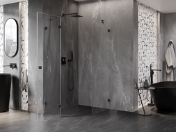 Mexen Lunar cabine de douche pentagonale pivotante gauche 90 x 100 cm, transparent, noir - 831-090L-100P-70-00-L