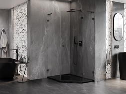 Mexen Lunar L cabine de douche pentagonale pivotante droite 80 x 90 cm, transparent, noir - 831L-080P-090L-70-00-P