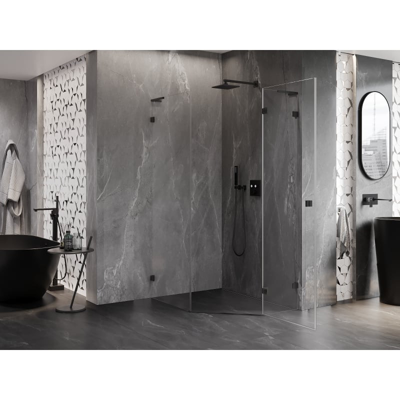 Mexen Lunar L pentagonal hinged shower enclosure right 80 x 90 cm, transparent, black - 831L-080P-090L-70-00-P