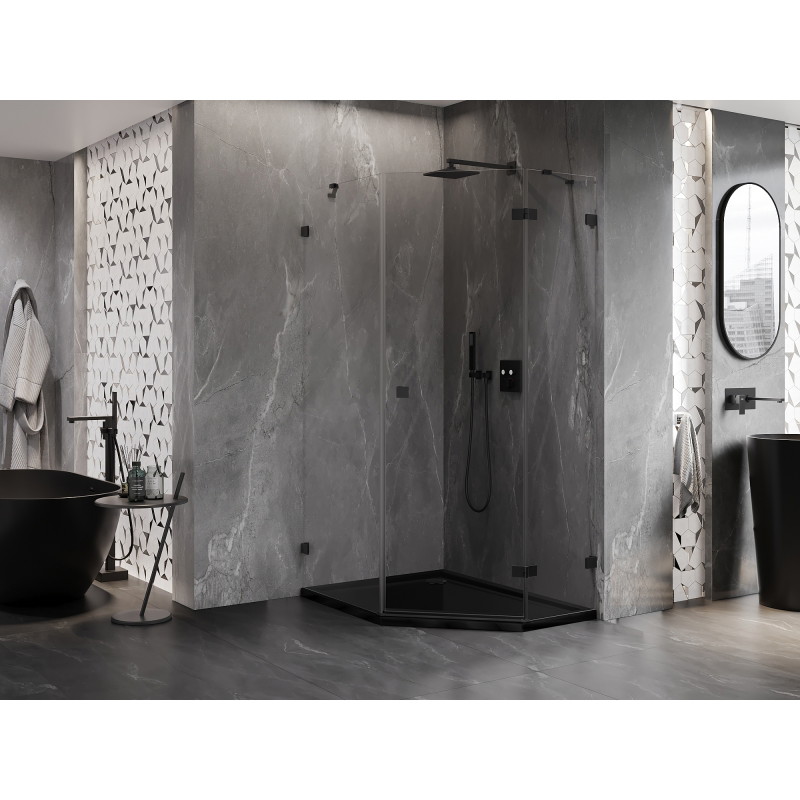 Mexen Lunar Pentagonal Shower Enclosure Right-Opening 80 x 90 cm, Transparent, Black - 831-080P-090L-70-00-P