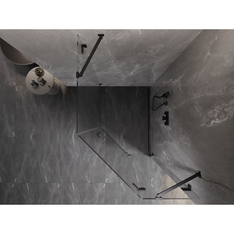 Mexen Lunar cabina de ducha pentagonal abatible derecha 80 x 90 cm, transparente, negra - 831-080P-090L-70-00-P