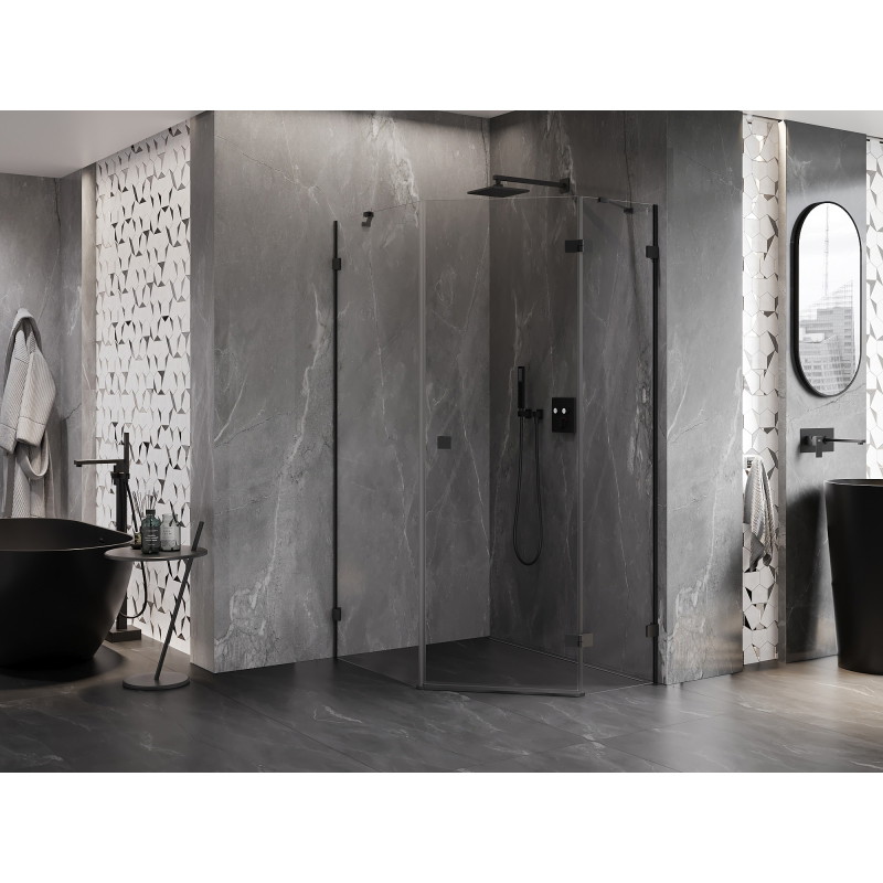 Mexen Lunar pentagonal shower enclosure hinged right 80 x 100 cm, transparent, black - 831-080P-100L-70-00-P