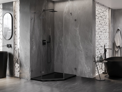 Mexen Lunar femkantig duschkabin med vänster svängbar dörr 80 x 90 cm, transparent, gun metal - 831-080L-090P-95-00-L