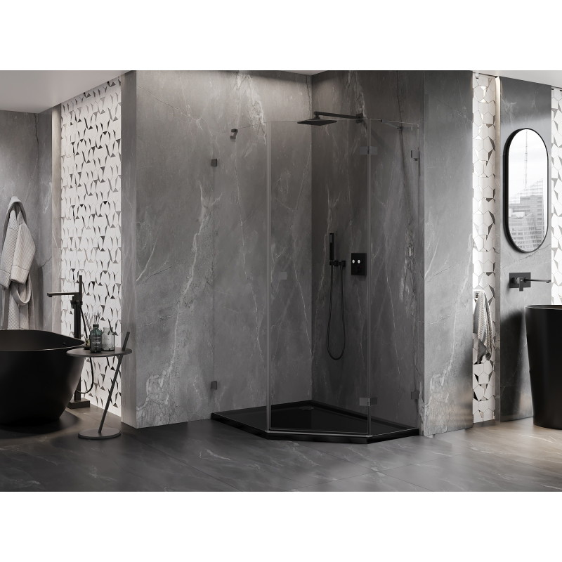 Mexen Lunar pentagonalna tuš kabina s desnim zakretnim vratima 90 x 100 cm, prozirna, gun metal - 831-090P-100L-95-00-P