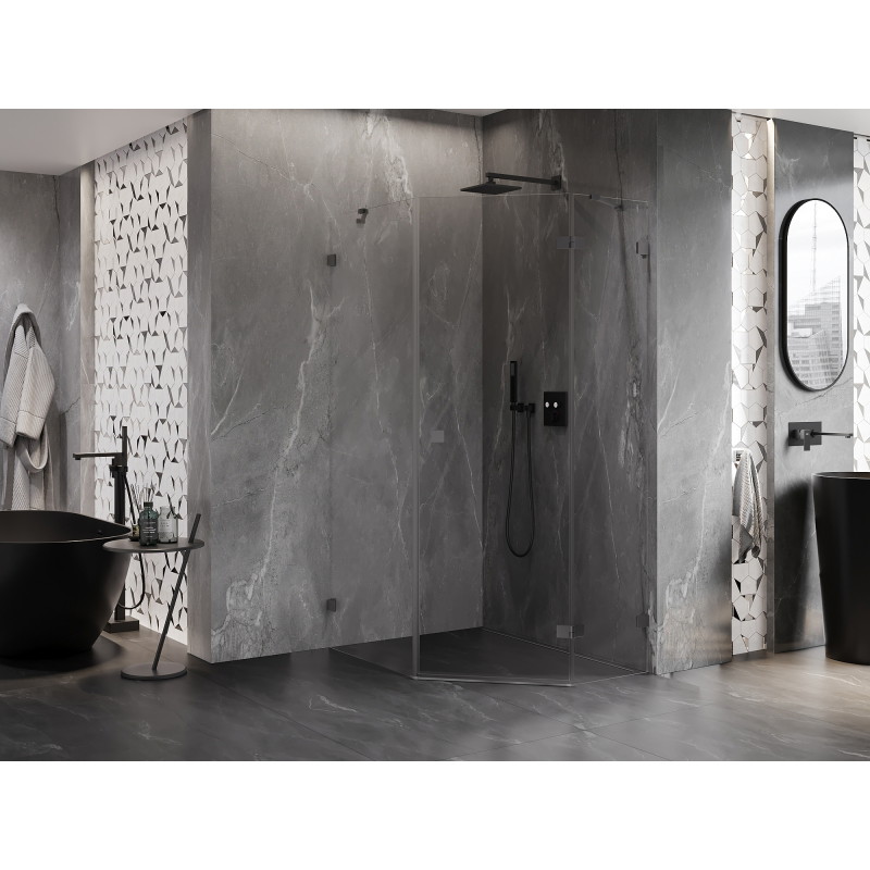 Mexen Lunar pentagonalna tuš kabina s desnim zakretnim vratima 90 x 100 cm, prozirna, gun metal - 831-090P-100L-95-00-P