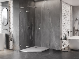 Mexen Lunar L fünfeckige Duschkabine, links öffnend, 80 x 90 cm, transparent, gebürsteter Nickel - 831L-080L-090P-97-00-L