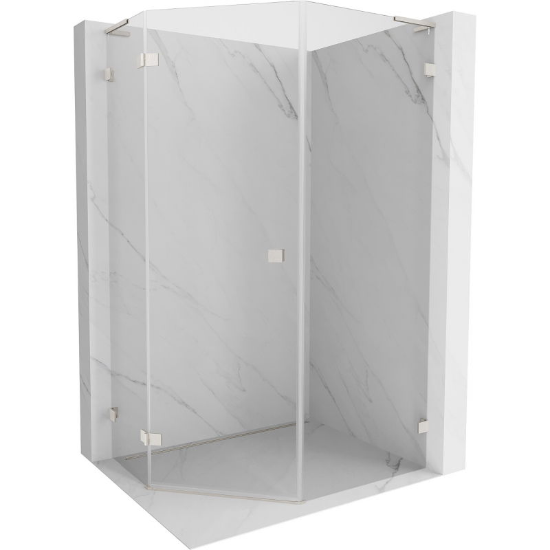 Mexen Lunar L fünfeckige Duschkabine, nach links öffnend, 80 x 100 cm, transparent, gebürsteter Nickel - 831L-080L-100P-97-00-L