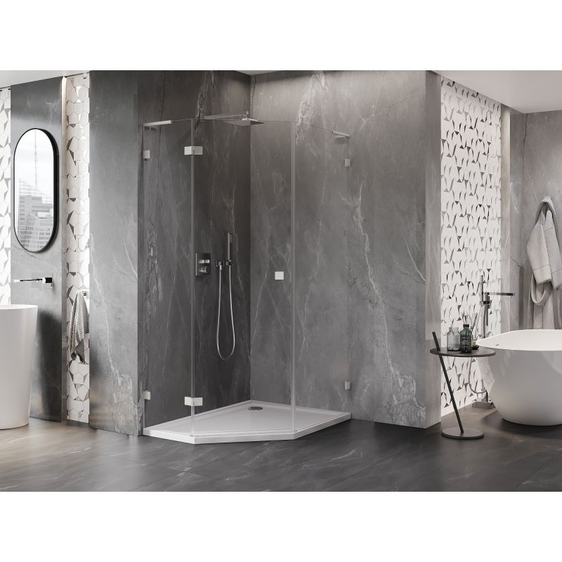 Mexen Lunar L femkants duschkabin med svängdörr vänster 90 x 100 cm, transparent, borstad nickel - 831L-090L-100P-97-00-L