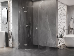 Mexen Lunar cabina de ducha pentagonal abatible izquierda 90 x 100 cm, transparente, níquel cepillado - 831-090L-100P-97-00-L