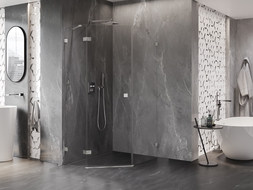 Mexen Lunar cabina doccia pentagonale battente sinistra 90 x 100 cm, trasparente, nichel spazzolato - 831-090L-100P-97-00-L