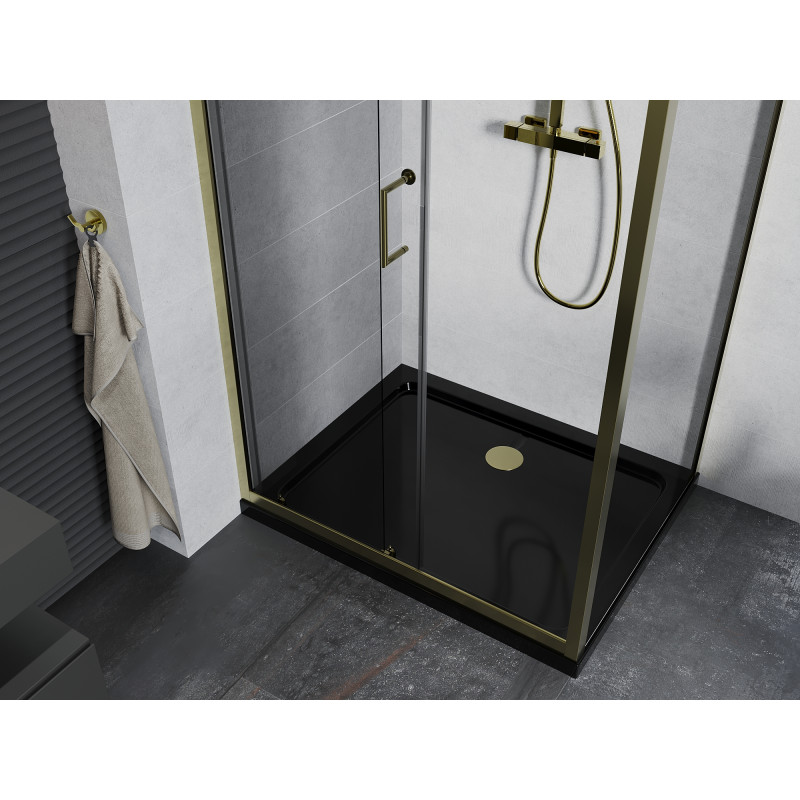 Mexen Apia Schiebedusche 120 x 80 cm, transparent, goldfarben + Flat Duschwanne, schwarz - 840-120-080-50-00-4070G