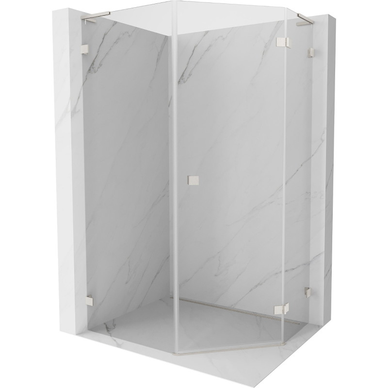 Mexen Lunar L petokutna pravokutna tuš kabina desna 80 x 90 cm, prozirna, brušeni nikal - 831L-080P-090L-97-00-P