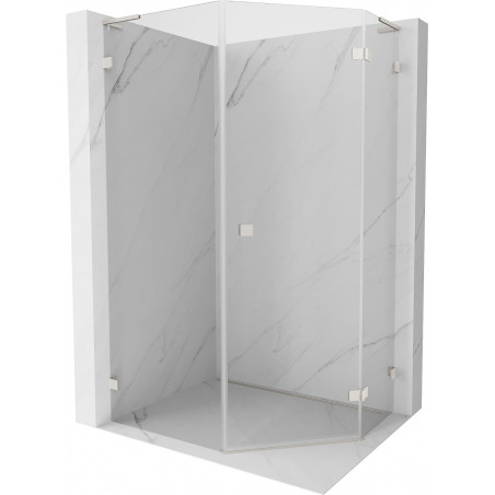 Mexen Lunar L petokutna pravokutna tuš kabina desna 80 x 90 cm, prozirna, brušeni nikal - 831L-080P-090L-97-00-P