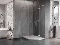 Mexen Lunar L pentagonformad duschkabin med svängdörr höger 80 x 90 cm, transparent, borstad nickel - 831L-080P-090L-97-00-P