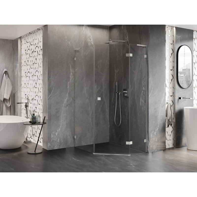 Mexen Lunar L petokutna pravokutna tuš kabina desna 80 x 90 cm, prozirna, brušeni nikal - 831L-080P-090L-97-00-P
