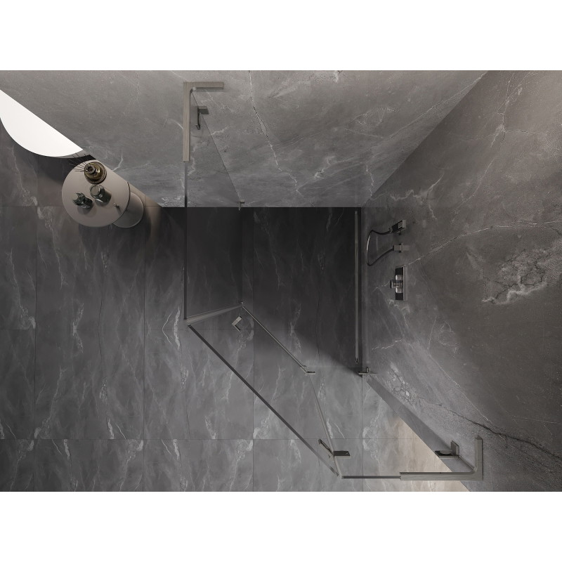Mexen Lunar L petokutna pravokutna tuš kabina desna 80 x 90 cm, prozirna, brušeni nikal - 831L-080P-090L-97-00-P